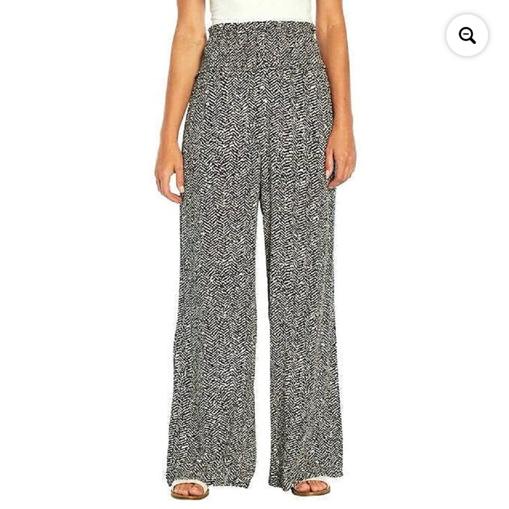 ♦️Three Dots Women’s Black & White Wide Leg Printed Palazzo Trousers